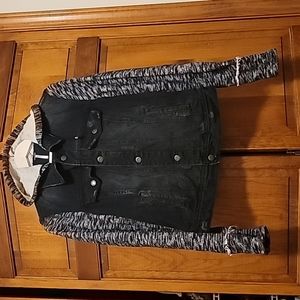 FREE PEOPLE Denim Trucker Jacket Black Knit Hoodie